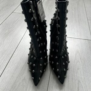 Zara Black Heeled Boots with Silver Accents